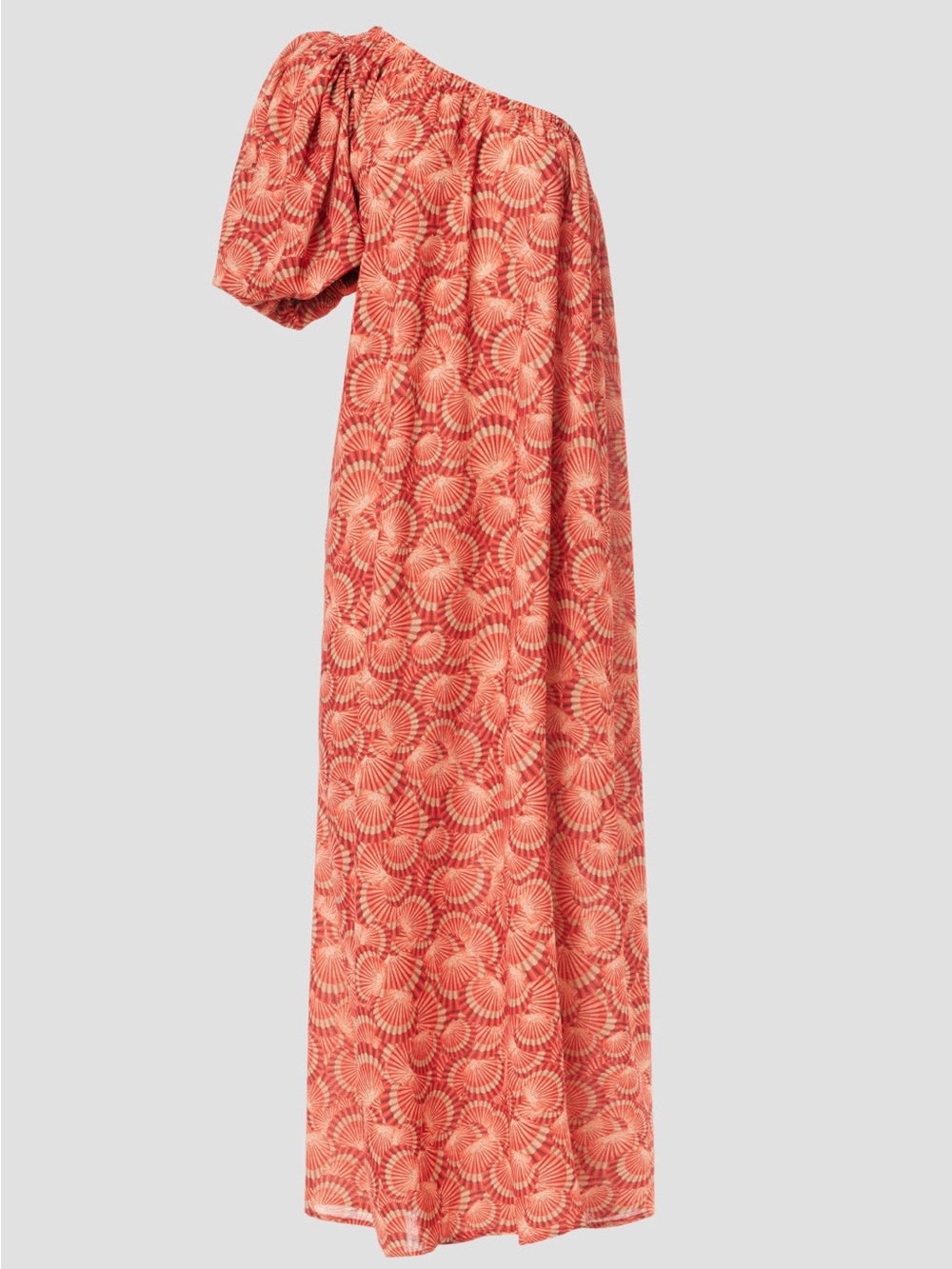 Asymmetric One-Shoulder Coral-Print Maxi Dress